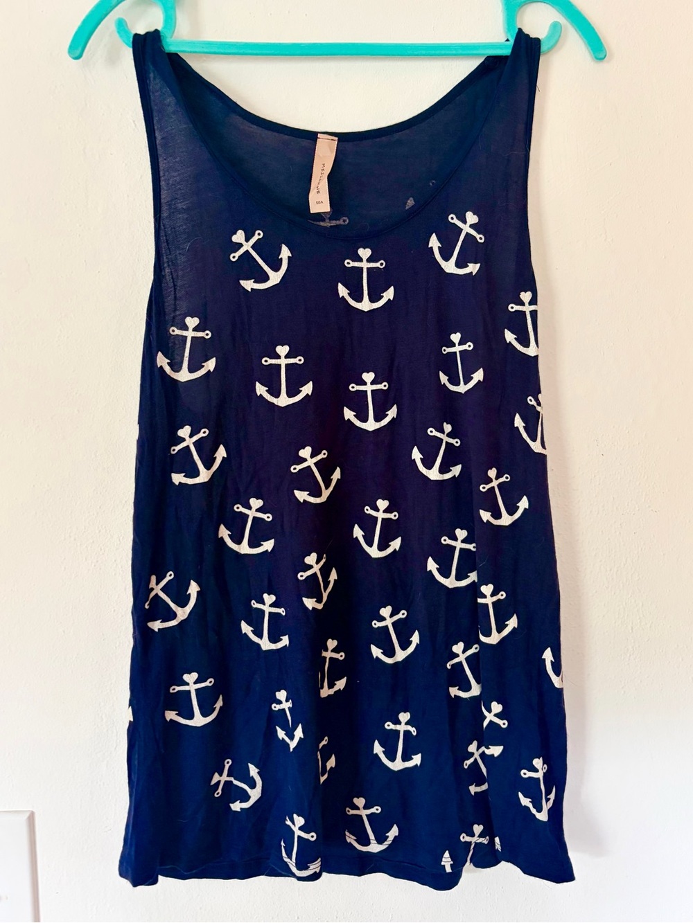 Navy Anchor Print Racerback Long Tank, EUC!